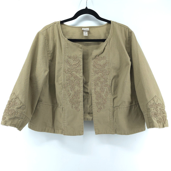 Plus Size Venezia 18/20 Canvas Bolero Embroidered Crop Jacket Blazer 3/4 Sleeve - Picture 1 of 16